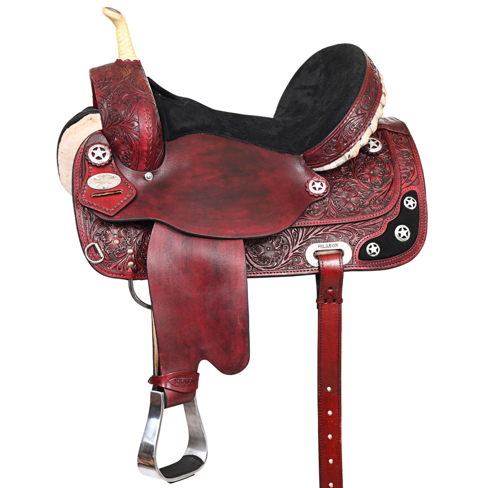 106855-Y_1adcd3e1-200f-4080-9835-be31d3805849.jpg HILASON Western Horse Saddle American Leather Treeless Trail Barrel | for Horses - Image 1