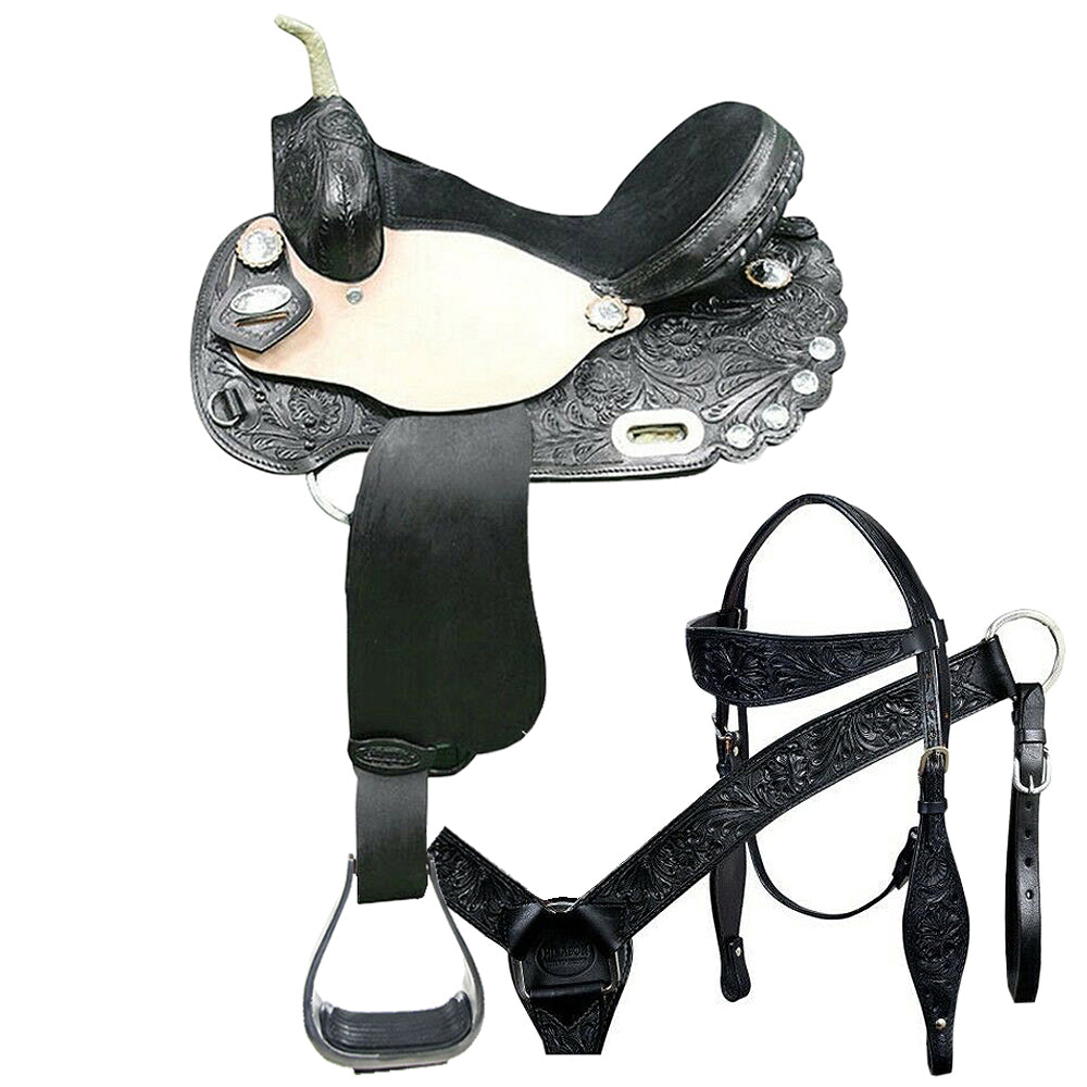 108908-Y_a301c14b-d678-4773-865d-2085384615de.jpg HILASON Western Horse Treeless Saddle American Leather Trail Barrel Tack | for Horses - Image 1