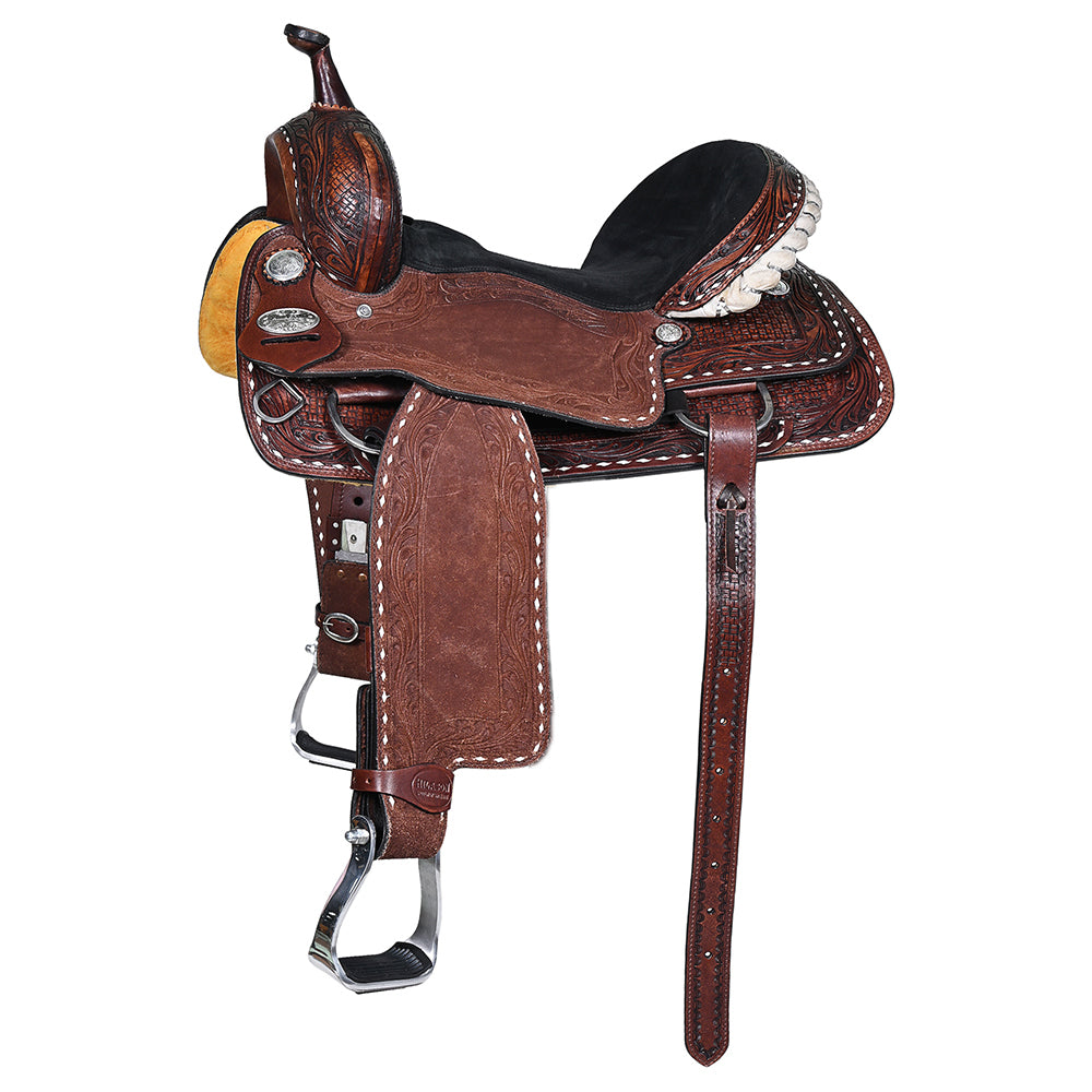 117814-Y_541503ac-ae03-460e-a5e4-0487491fa570.jpg HILASON Western Horse Barrel Racing Saddle Trail American Leather | for Horses - Image 1