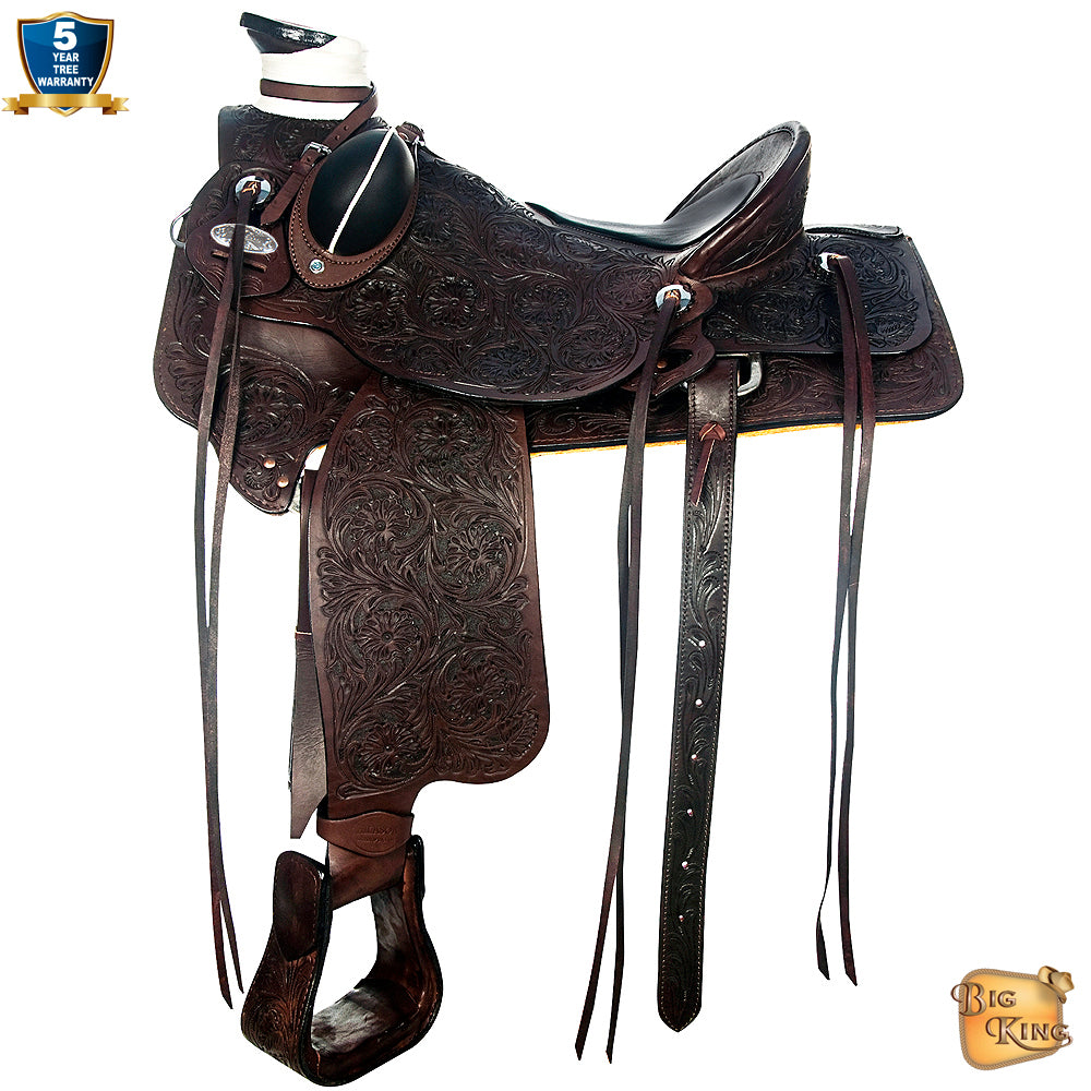 118022-A_5d56e69d-cbae-414e-82c7-97cd01c94dfa.jpg HILASON Western Horse Wade Saddle American Leather Ranch Roping Dark Brown | Hand Tooled & For Horses - Image 1