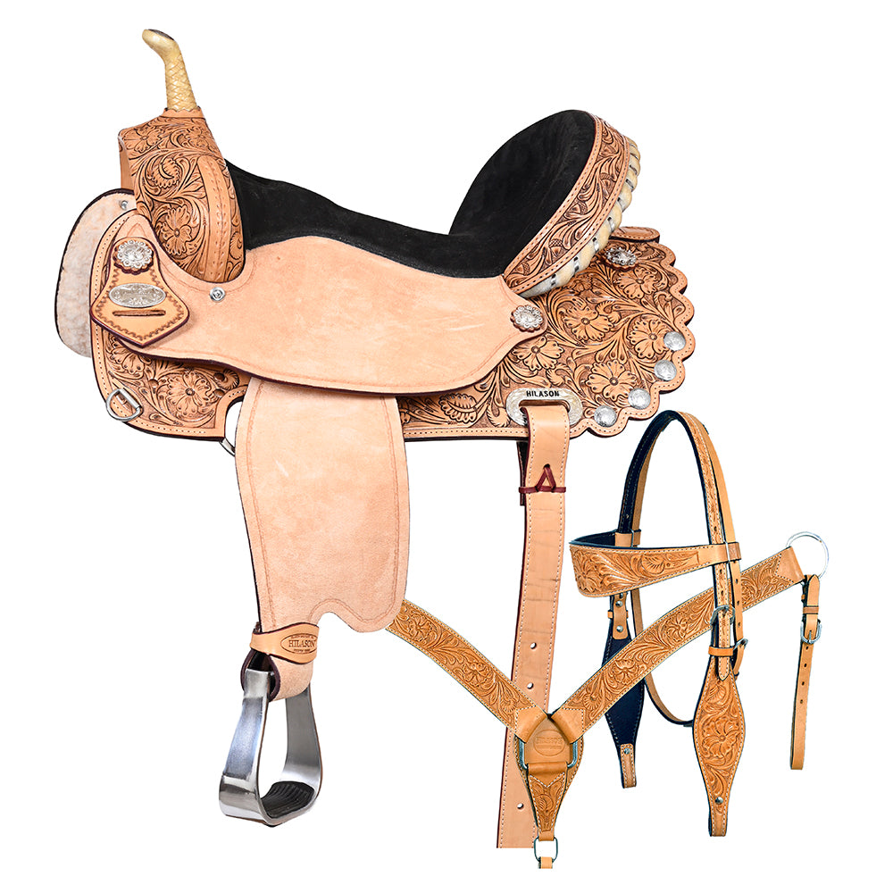 118876-Y_5effb5f6-6e04-4943-89d8-b6defc4c6228.jpg HILASON Western Horse Saddle American Leather Flex Trail Barrel Tack | for Horses - Image 1