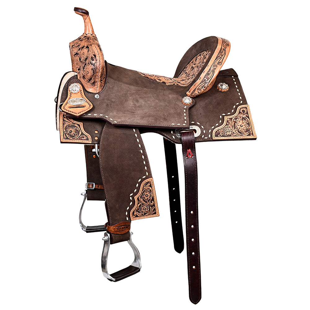 141548-Y.jpg HILASON Western Horse Flex Tree Barrel Trail in American Leather Saddle Brown | for Horses - Image 1