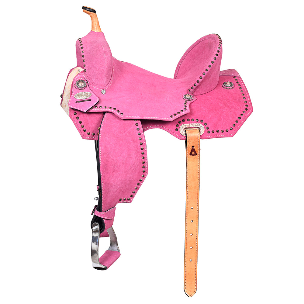 141556-Y.jpg HILASON Western Horse Flex Tree Barrel Trail in Leather Saddle Pink | for Horses - Image 1