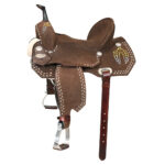 HILASON Flex Tree Western Horse Leaf Buckstitch Trail Barrel American Leather Saddle Brown | for Horses