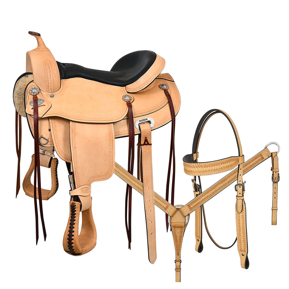161104-Y.jpg Tan HILASON Western Horse Saddle American Leather Flex Tree Trail & Pleasure - Image 1