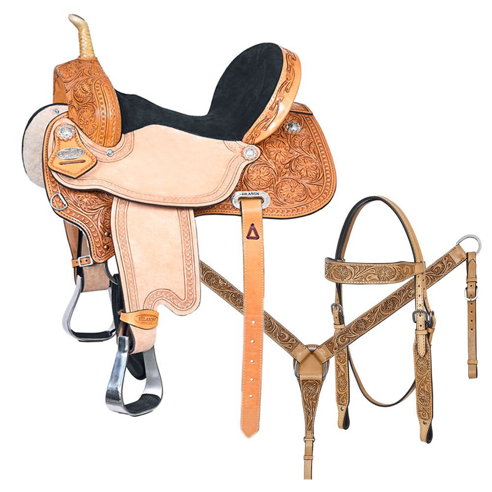 161106-Y_4083e9ed-eb24-4f74-b71e-b509665d0950.jpg Tan HILASON Western Horse Saddle American Leather Barrel Flex Tree Trail - Image 1