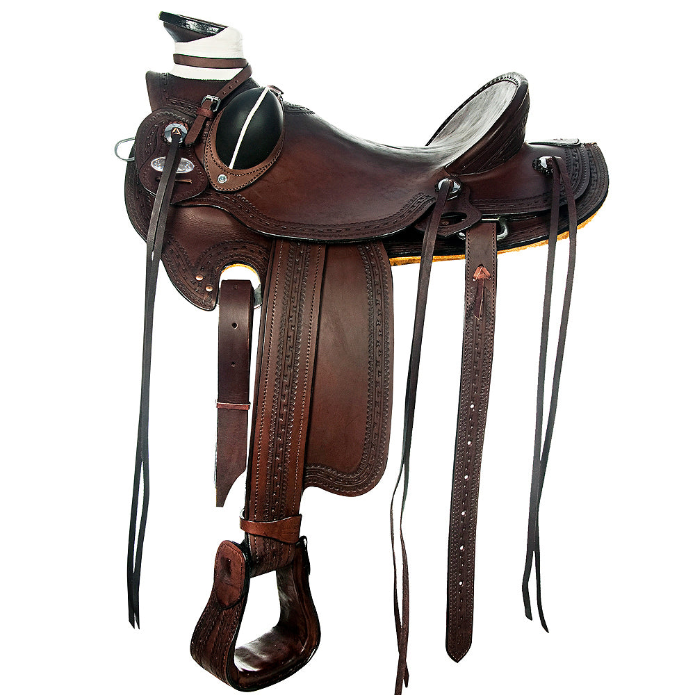 34917-z_d0b6e9bb-6c07-45c8-8ae6-15c703003940.jpg HILASON Western Horse Wade Saddle American Leather Ranch Roping Dark Brown | Hand Tooled & For Horses - Image 1