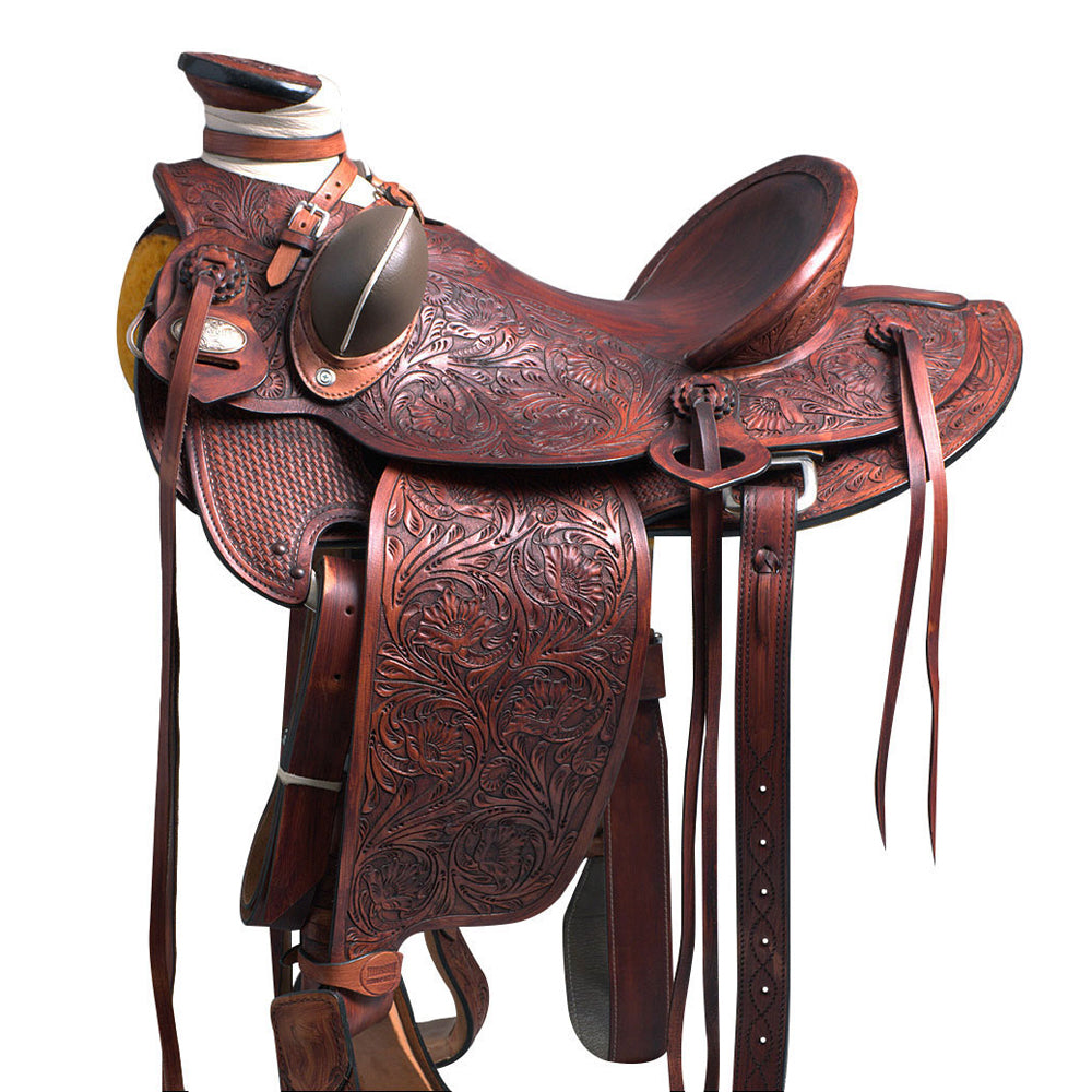 66648-z.jpg HILASON Western Horse Wade Saddle American Leather Ranch Roping Mahogany | Hand Tooled & For Horses - Image 1