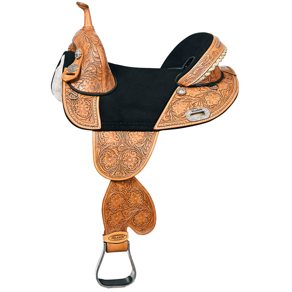 76050-z_438c2388-5326-4009-9803-04cc84b82025.jpg HILASON Western Horse Treeless Trail Barrel American Leather Saddle | for Horses - Image 1