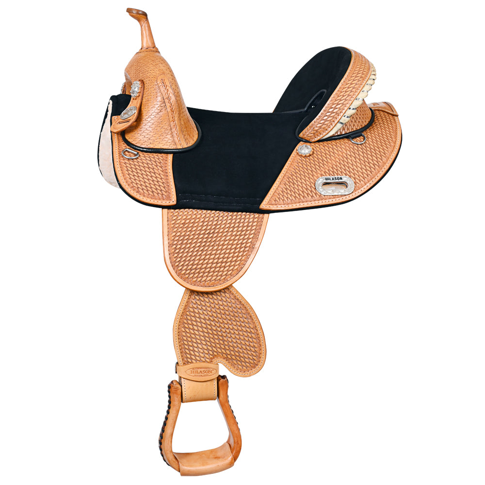 76069-Y.jpg HILASON Western Horse Treeless Trail Barrel Saddle American Leather | for Horses - Image 1