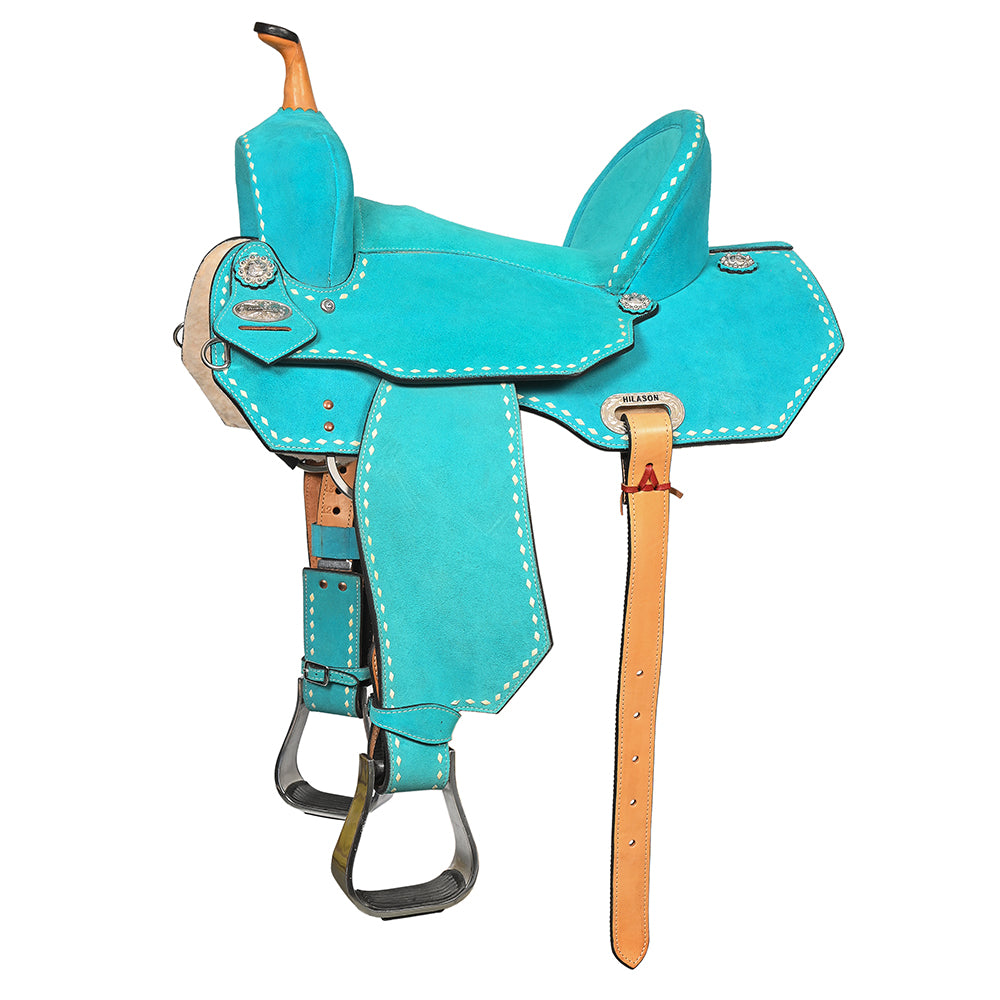 hstt225-01.jpg Hilason Western Horse Barrel Flex Tree Trail American Leather Saddle Turquoise - Image 1