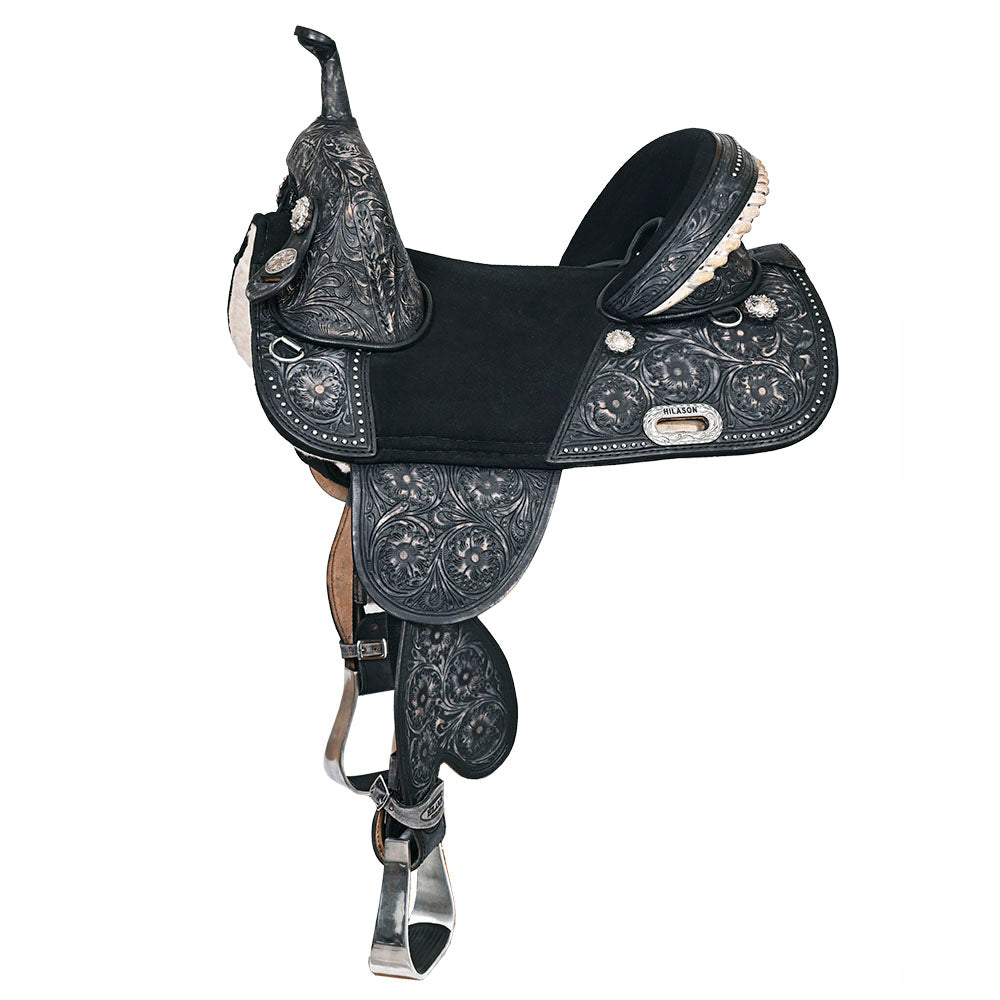 hstw101bzbkro-01.jpg HILASON Western Horse Treeless Trail Barrel Saddle American Leather Black | for Horses - Image 1