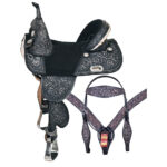 HILASON Western Horse Treeless Trail Barrel Saddle American Leather Black Rough Out w/ Tack Set