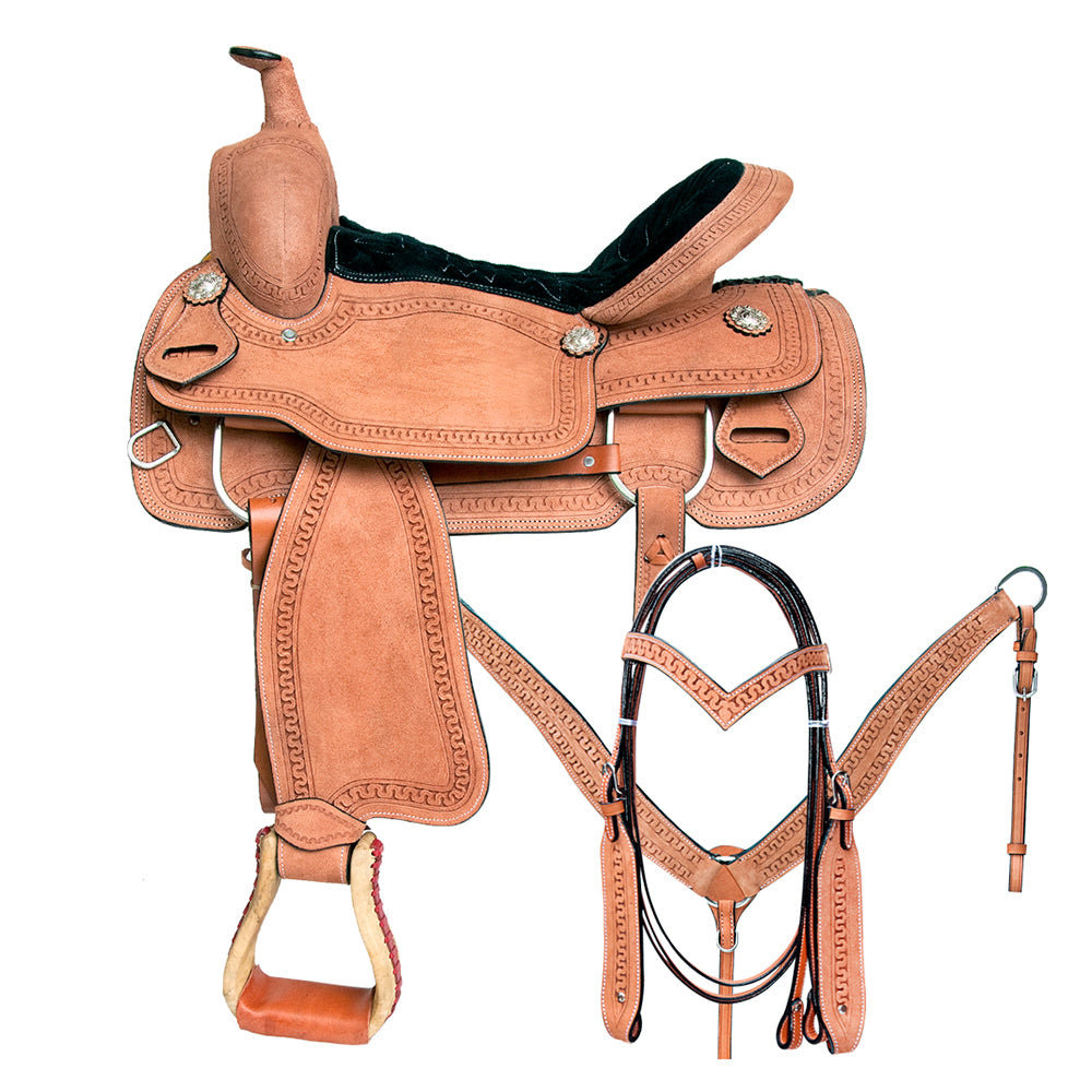 sssa129-01_7c09166b-6fed-4e22-9f7f-756d4b8a3d5f.jpg Comfytack Western Horse Saddle American Leather Trail Roping Ranch Tack Set - Image 1